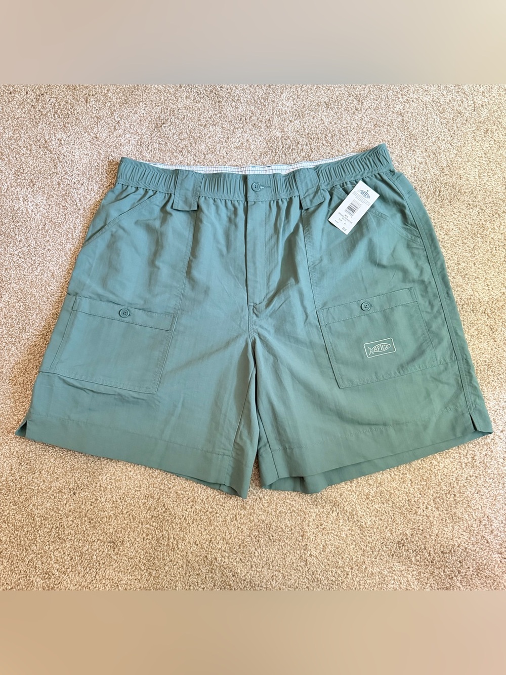 NEW AFTCO Original Fishing Shorts M01L Men’s 42 Green Nylon Long 8” Inseam